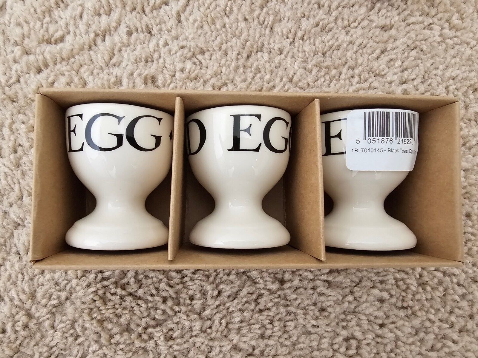 Brand New Emma Bridgewater Black Toast Set of 3 Egg Cups in box First Pottery