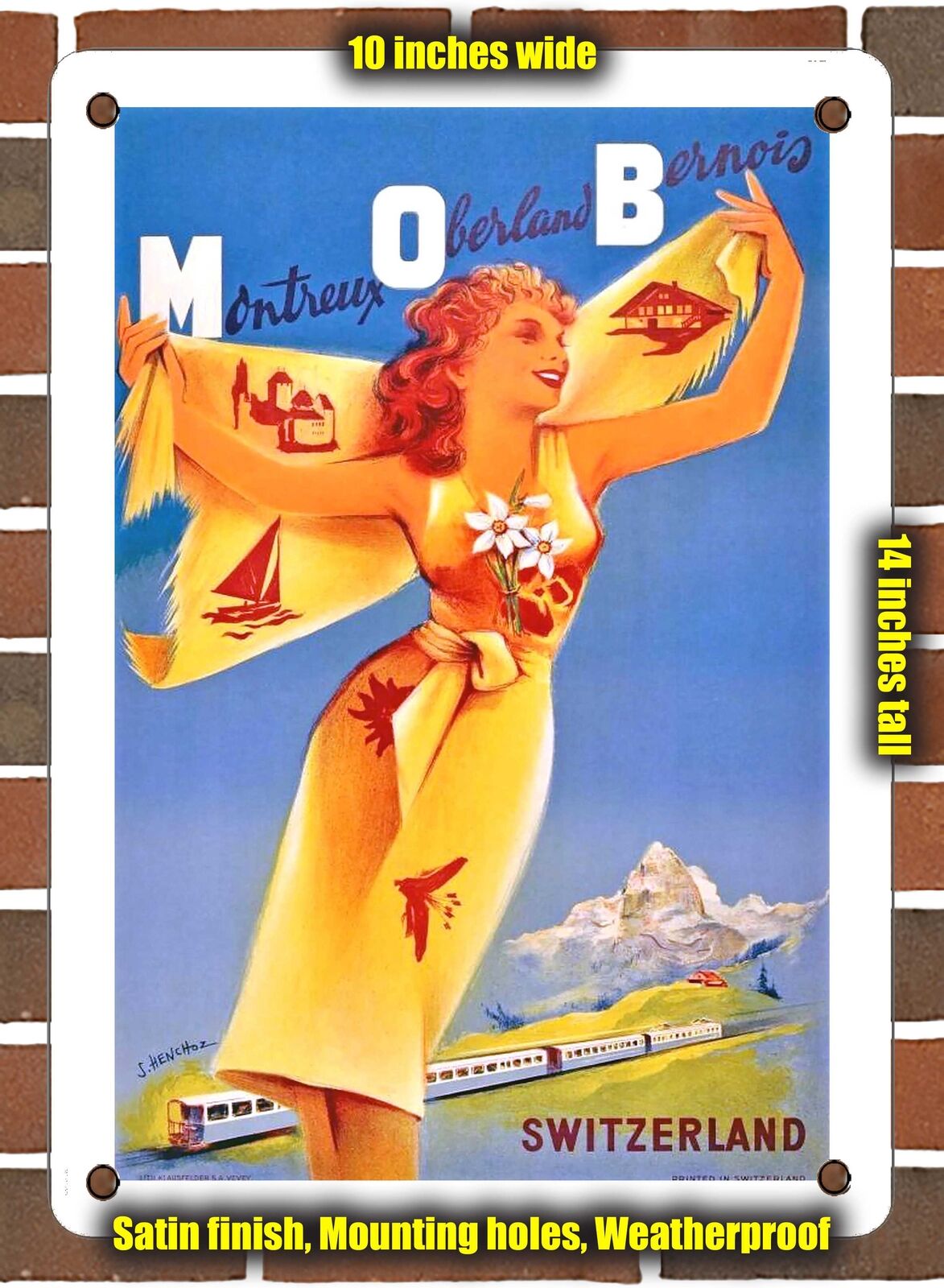 METAL SIGN - 1950 Montreaux Oberland Bernois Switzerland - 10x14 Inches