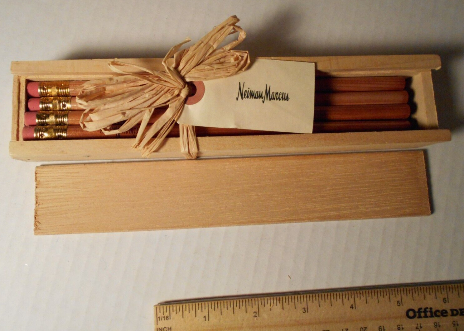 Rare Neiman Marcus Lead Pencils, Set 8 in wood Box with tag