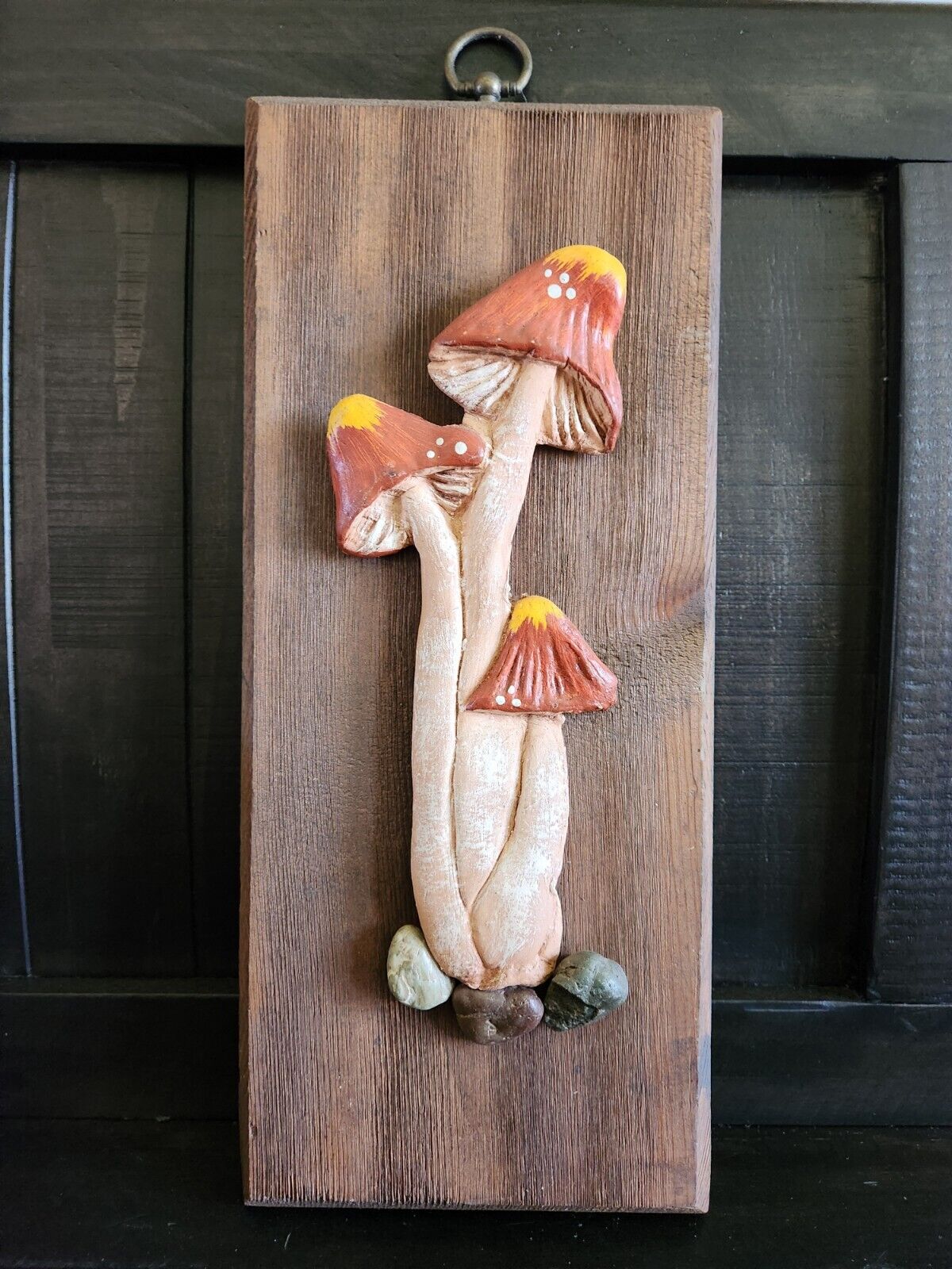 Vintage Mushroom 3D Wall Decor Wood & Stone Plaque 14”  