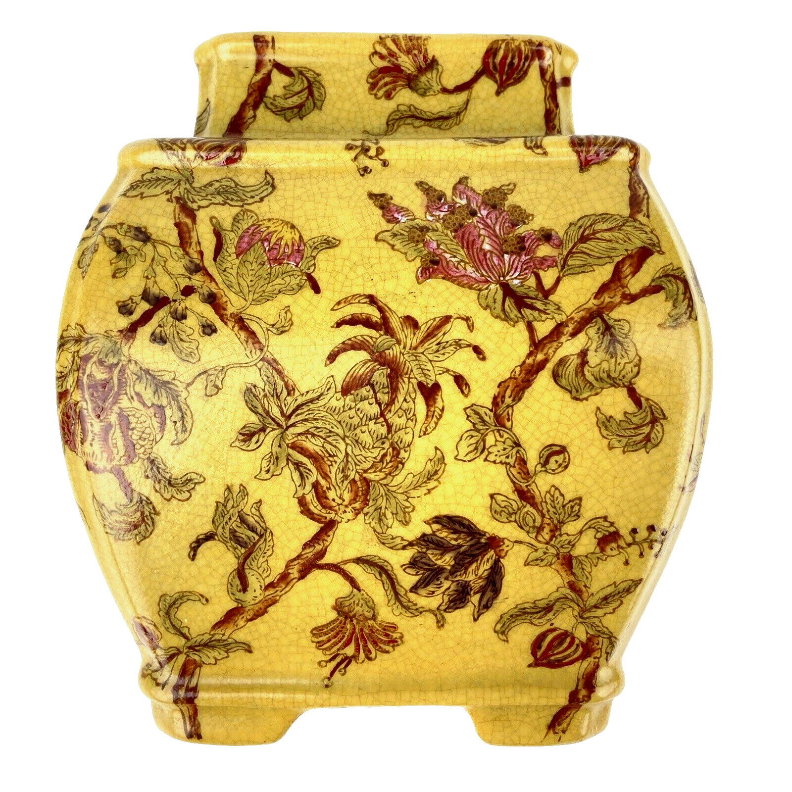 Mark Robert’s Porcelain Jar Yellow With Red Floral Design Vintage Chinese