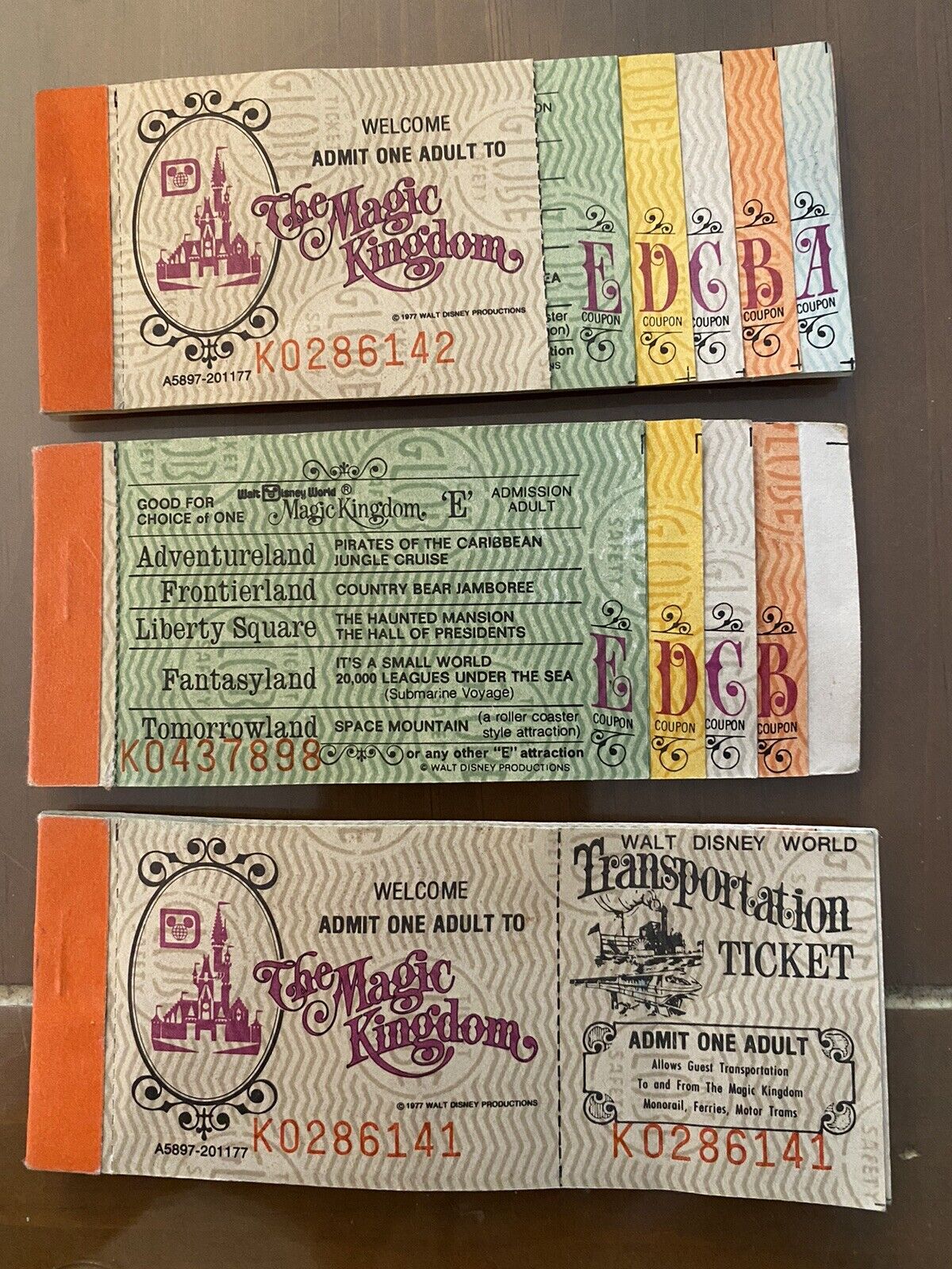 Vintage Walt Disney The Magic Kingdom Tickets (3) 1977