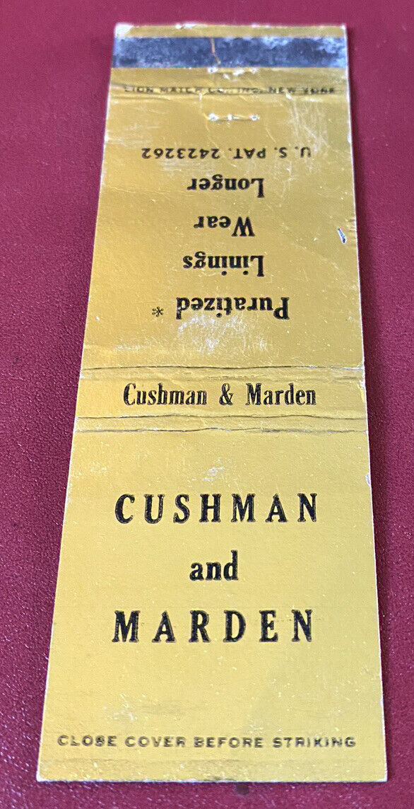Matchbook Cover Cushman and Marden Puratized Linings Wear Longer