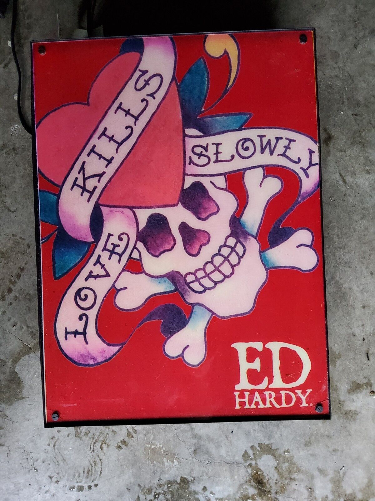 VINTAGE Ed HARDY advertising boxed light ,love kills slowly
