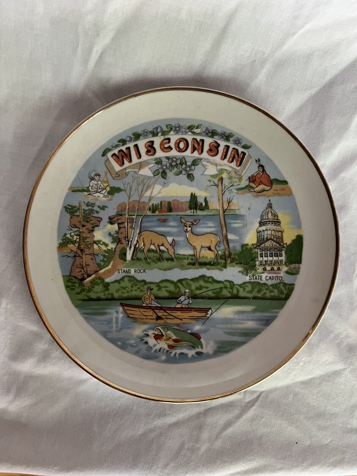Vintage Wisconsin Souvenir Plate Thrifco