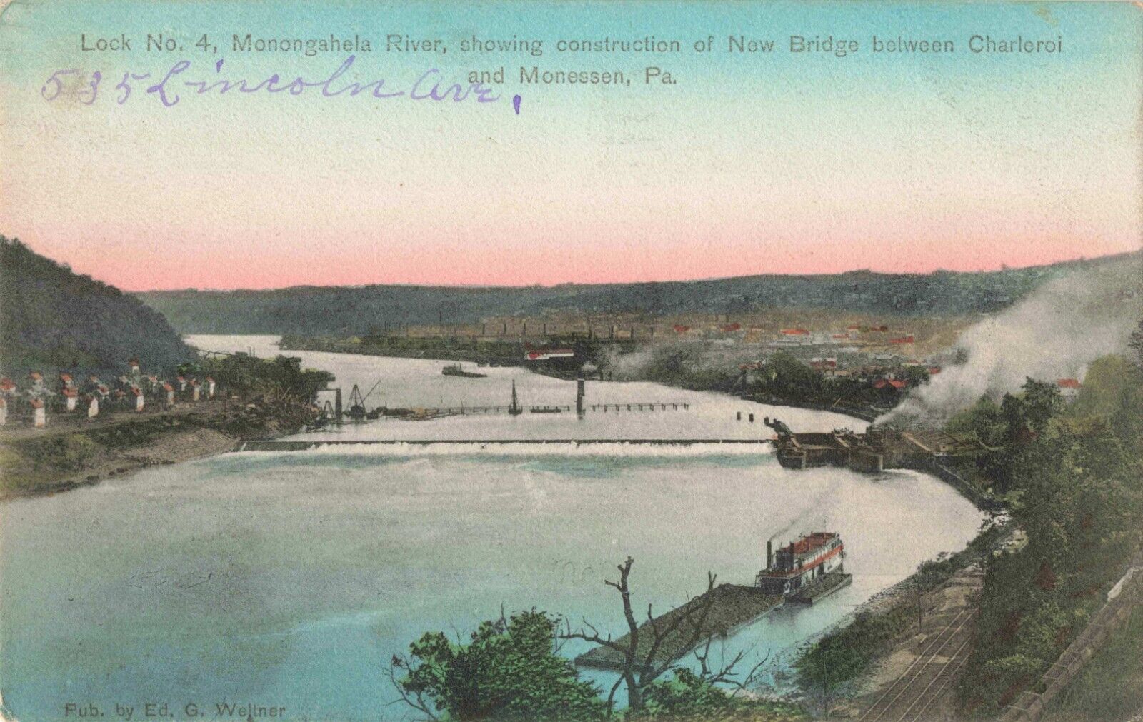 Lock 4 Monongahela River Bridge Charleroi Monessen Pennsylvania PA 1907 Postcard