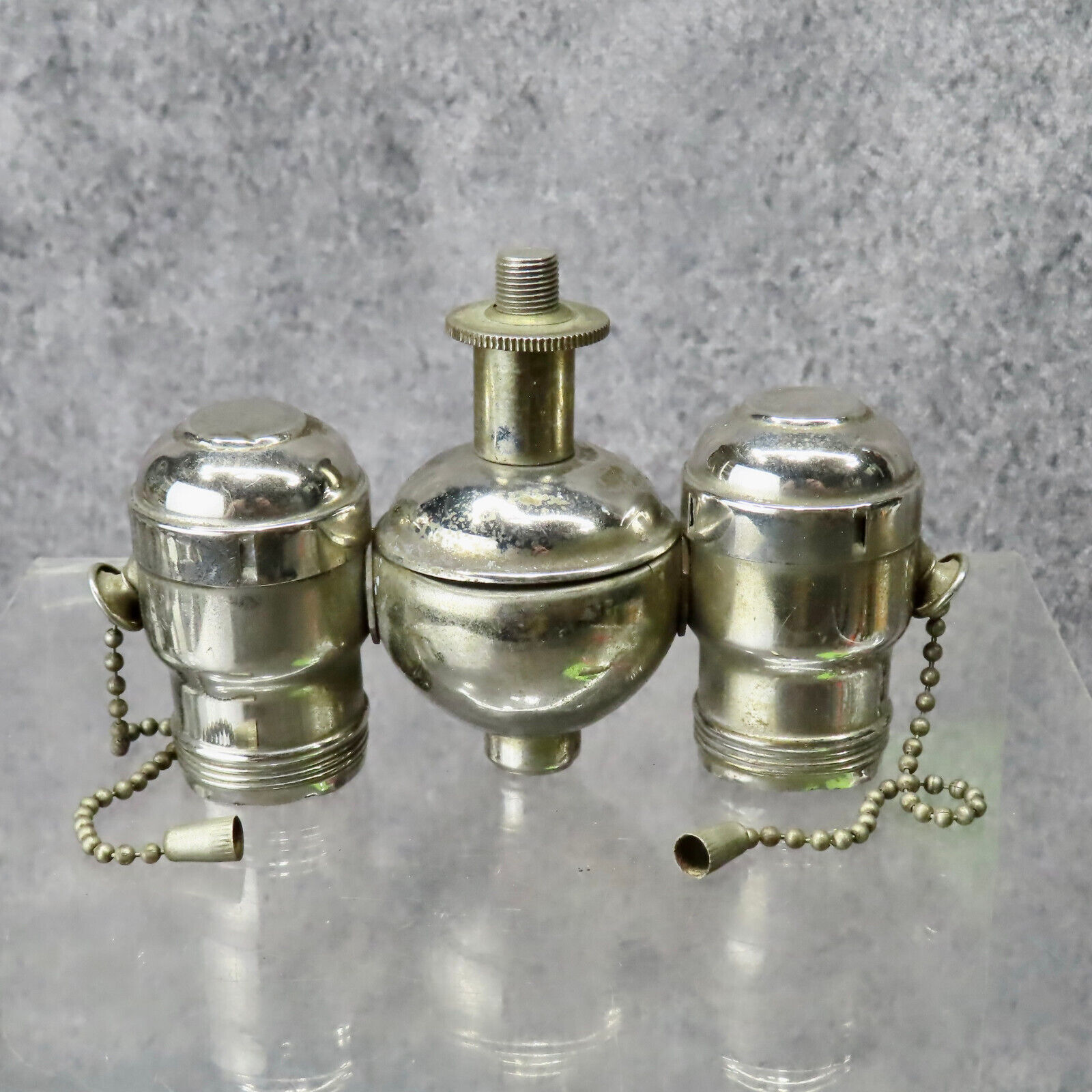 LOT #1045: Vintage Nickel Plated Brass Double Bulb Cluster