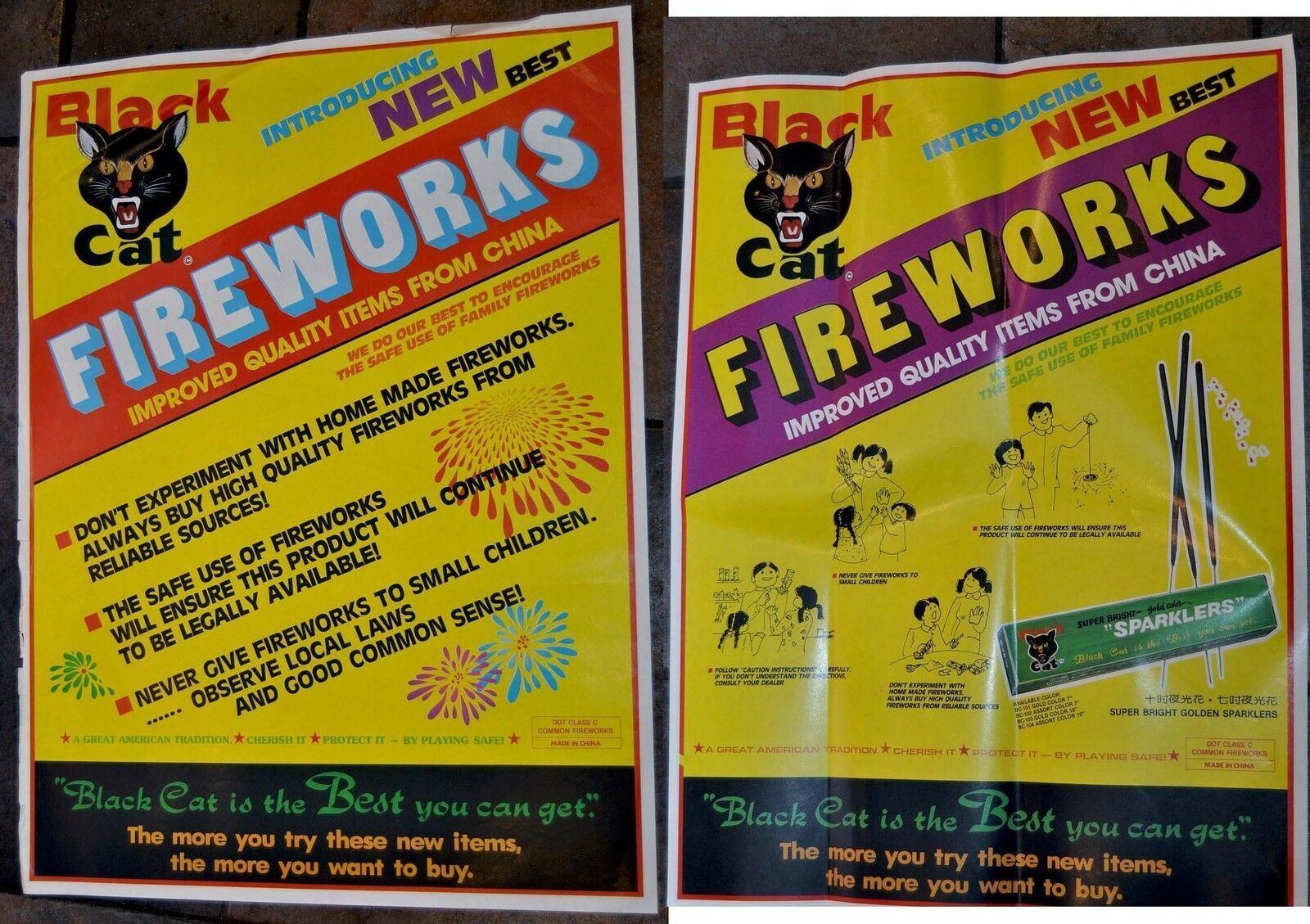2 RARE Vintage Li & Fung BLACK CAT Firecrackers POSTER 17x23\