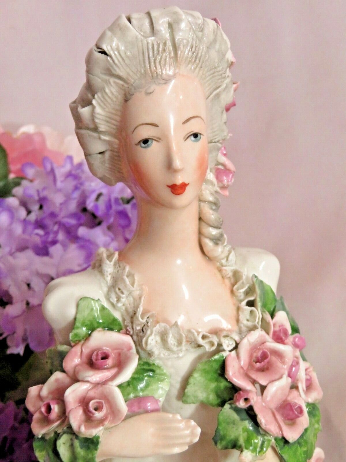 VINTAGE antique CORDEY FIGURINE Bust Victorian LADY with ROSES signed LARGE 9\