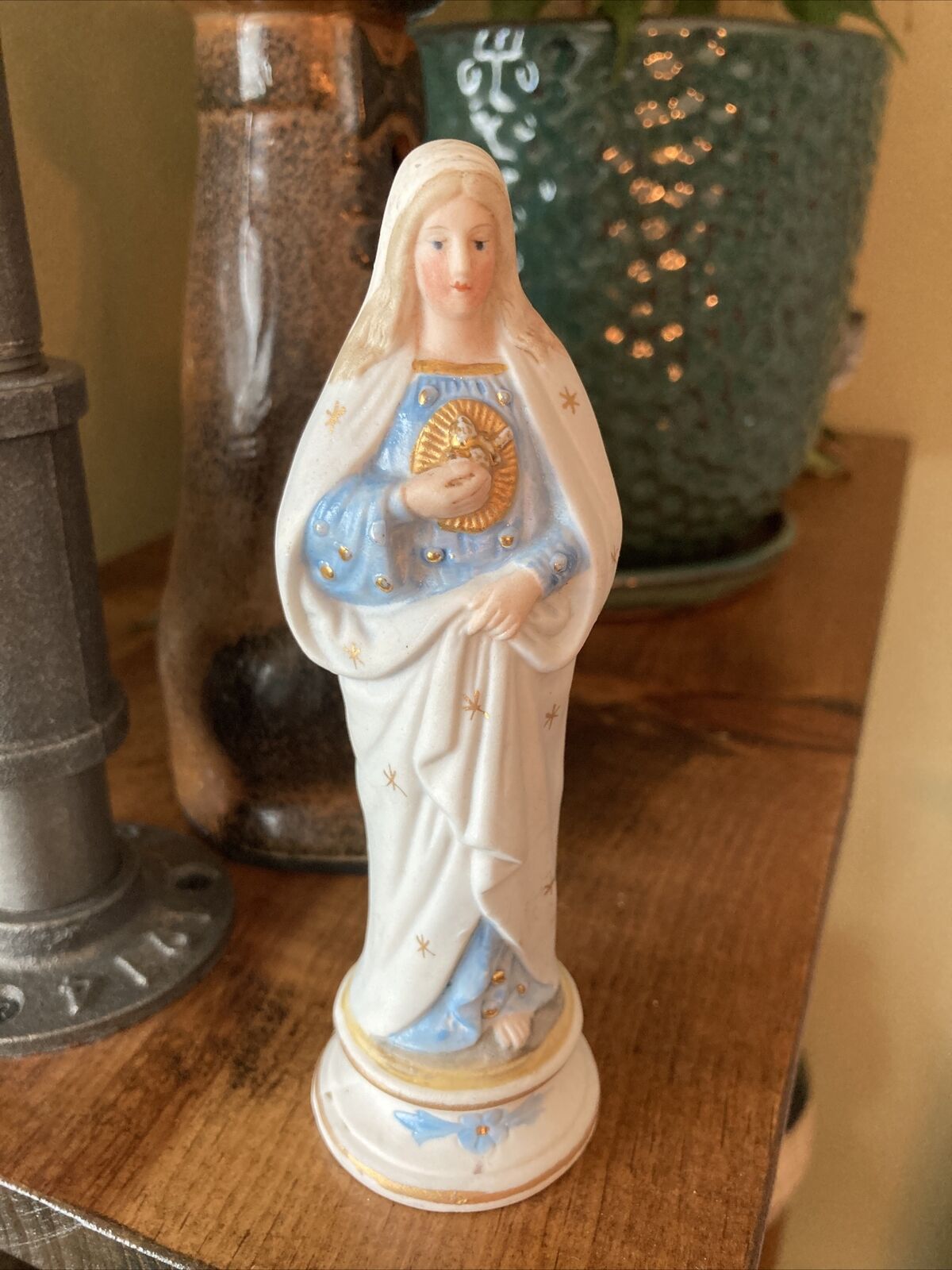 Antique Porcelain Bisque Statue Virgin Mary Our Lady Madonna Holy Heart