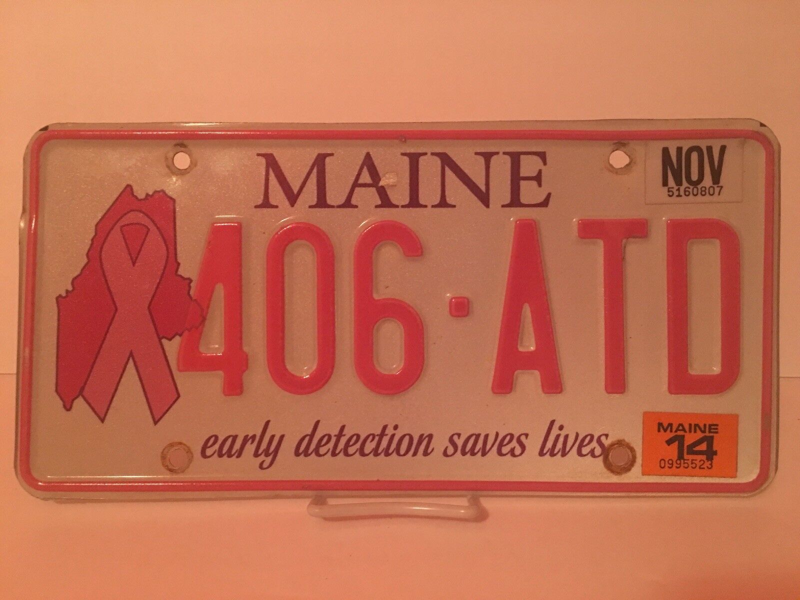 Maine License Plate Breast Cancer Awareness State Graphic 406•ATD 