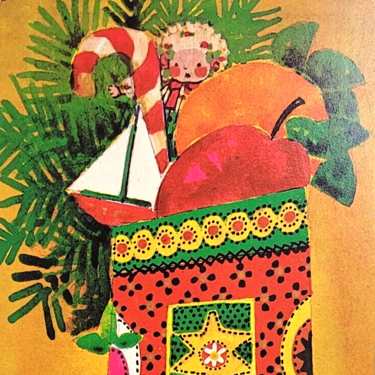 1965 Faroy Pop Art Christmas Stocking Oversize Postcard 5x7 a/s Celine Hunter