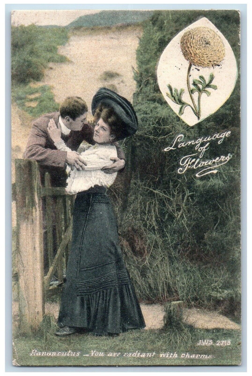 Language Of Flowers Postcard Couple Romance Ranunculus You Are Radiant Charm