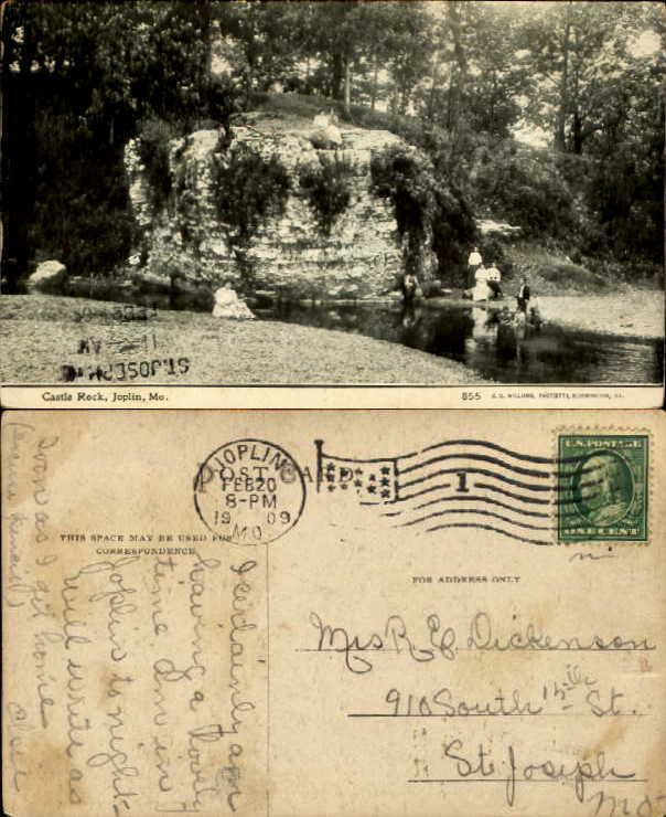 Joplin Missouri Castle Rock 1909 vintage postcard