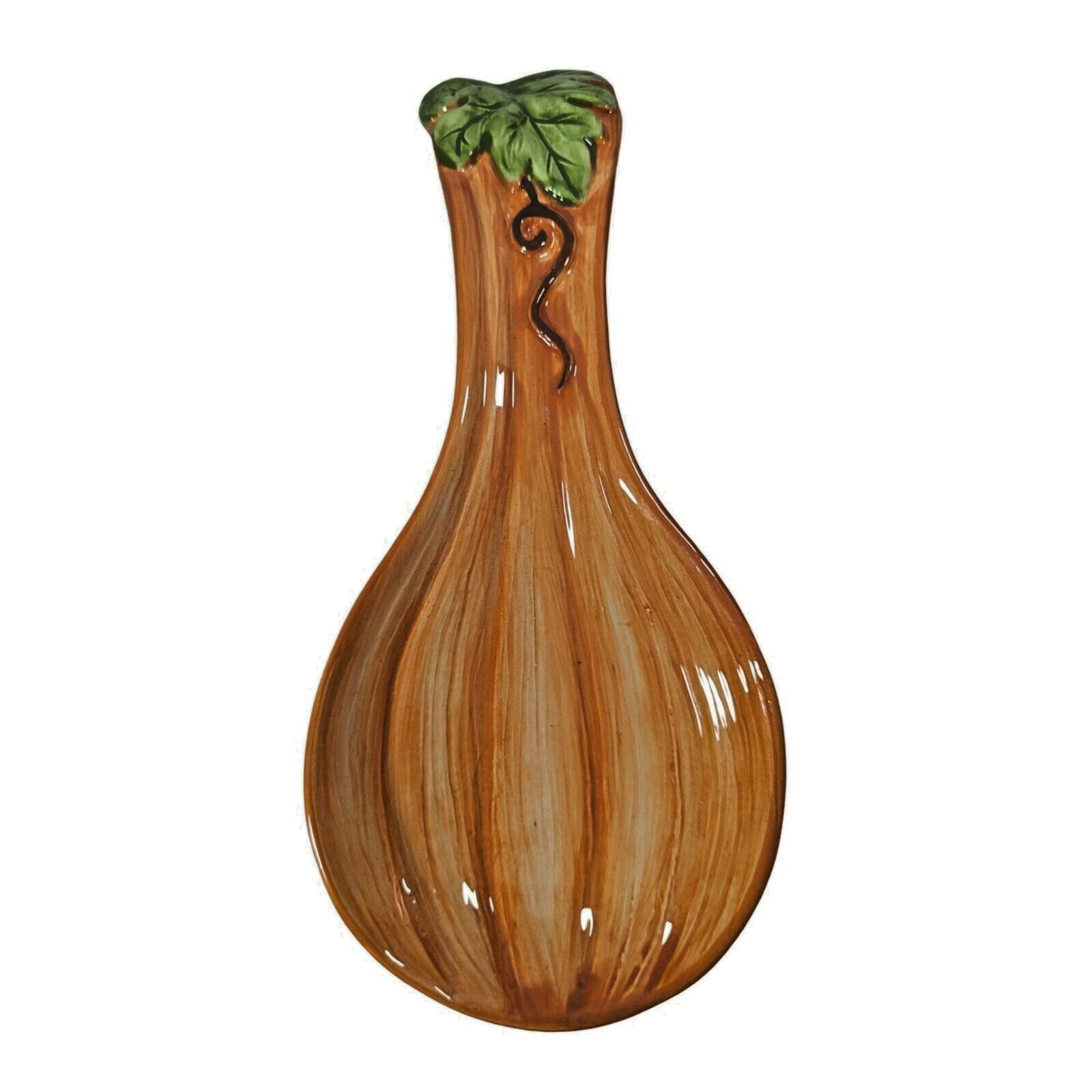 Classic Ceramic Collections Pumpkin Gourd Spoon Rest Orange Green Leaf and Vine