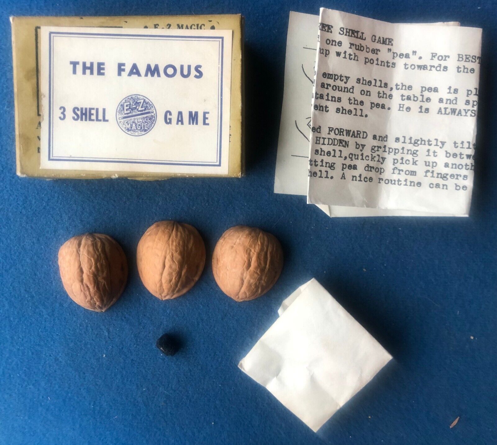 Vintage Magic Trick The Famous 3 Shell Game Real Walnut Shells, D. Robbins