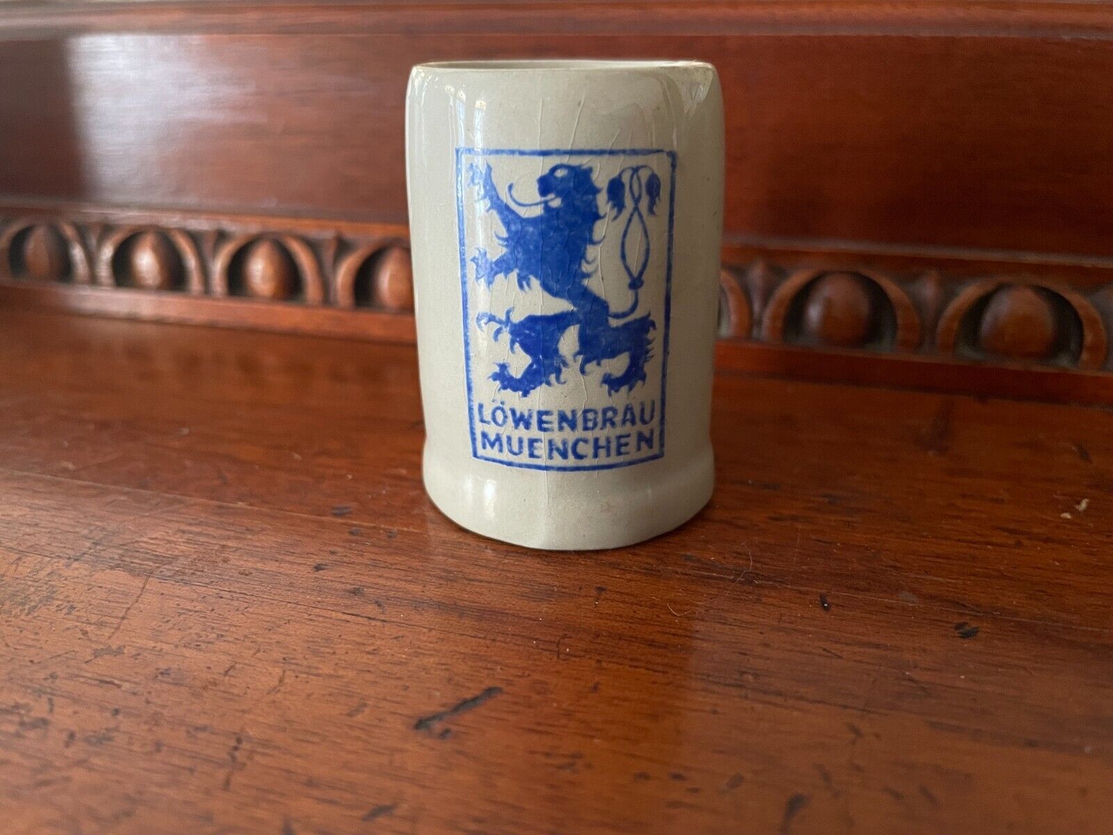 Souvenir Mini Stoneware Ceramic Lowenbrau Muenchen Beer 2Cl Stein Mug Shot Glass