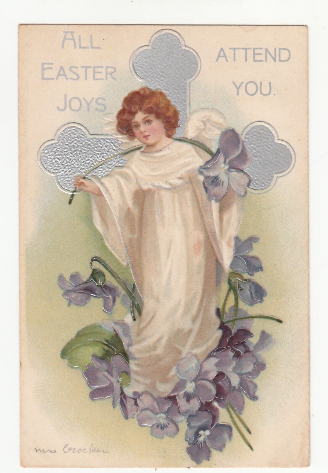 ALL EASTER JOYS ATTEND YOU.  Girl, Cross, Flowers 1908 International Art Ser 612