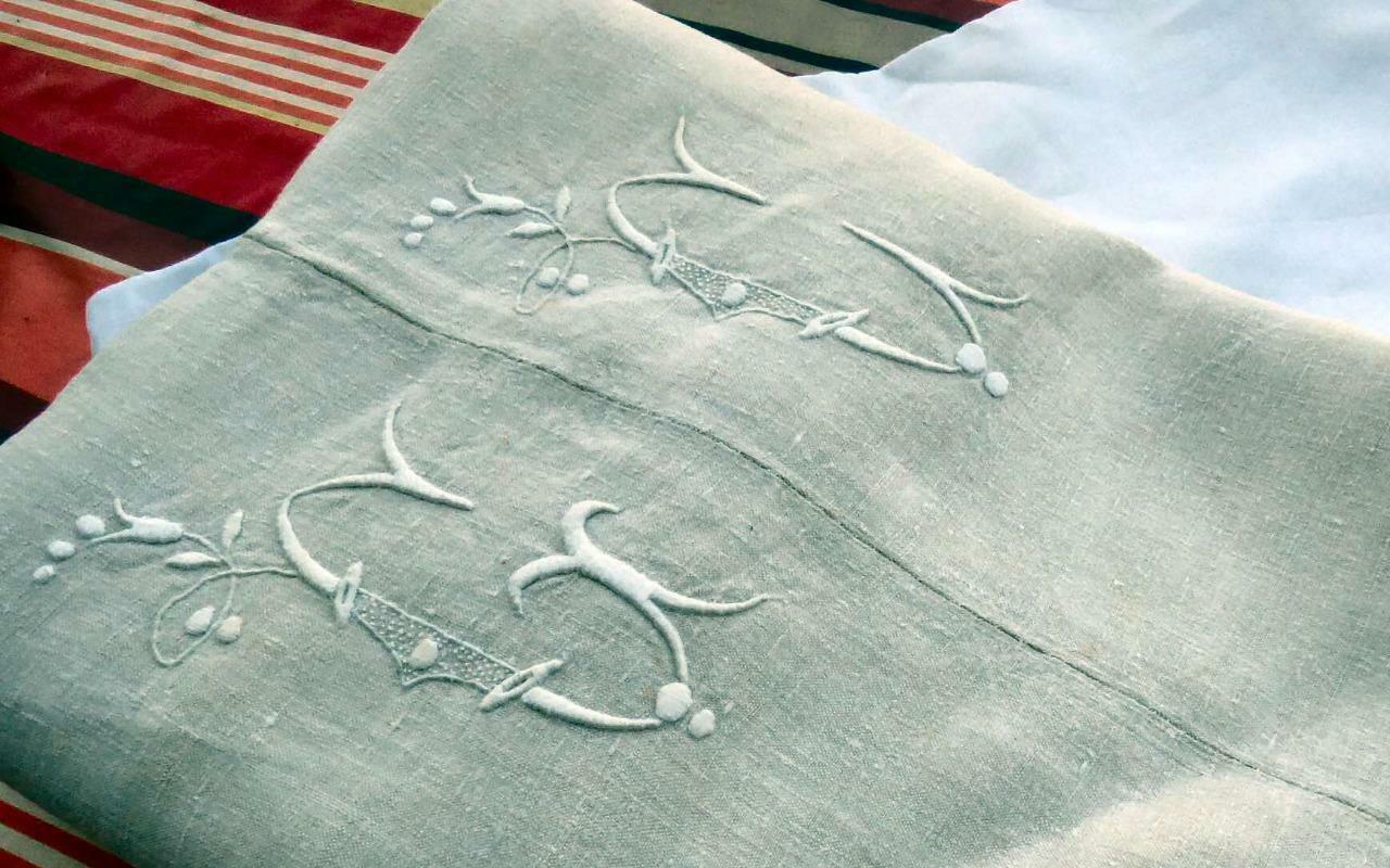 wonderful Antique French PURE LINEN  sheet natural tone GC