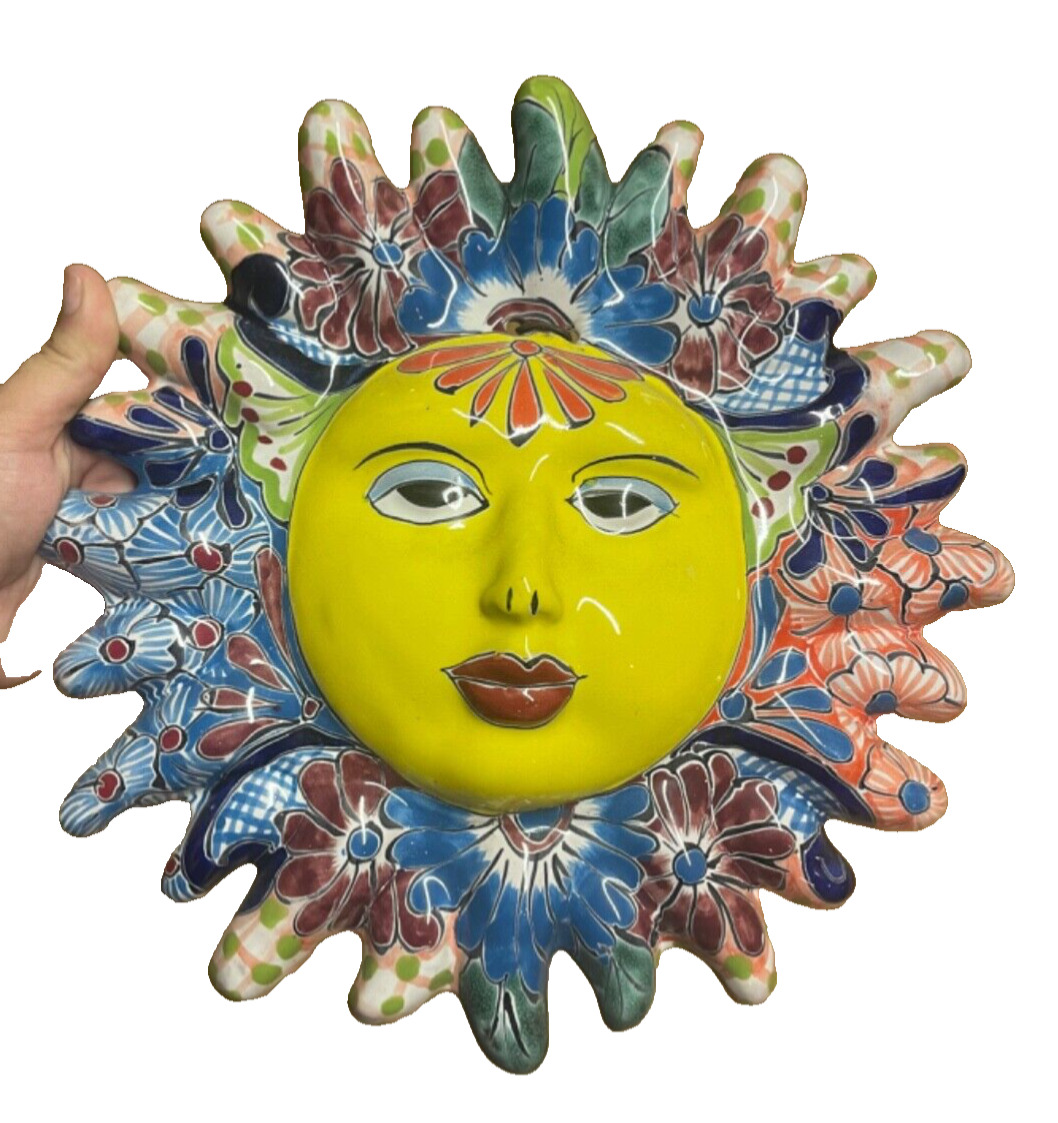 Mexican Folk Art Sun Face Ceramic Talavera Wall Hanging