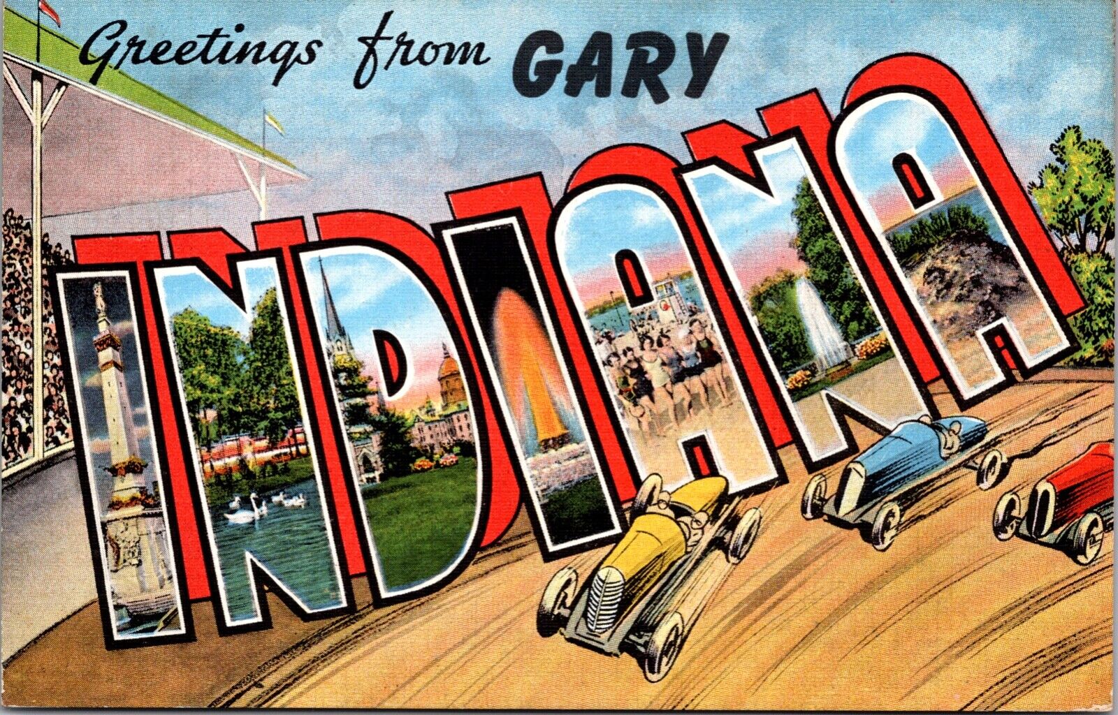 Linen Postcard Large Letter Greetings from Gary, Indiana