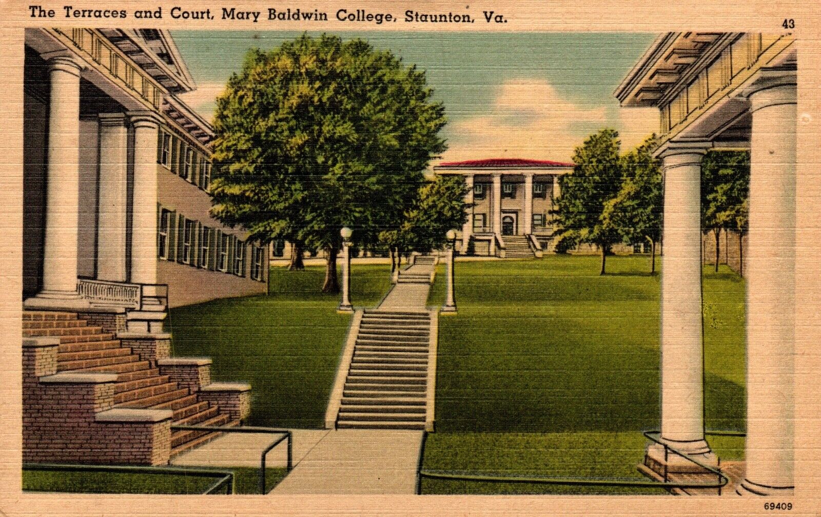 The Terraces And Court Mary Baldwin College Staunton Postcard 1944 Posted