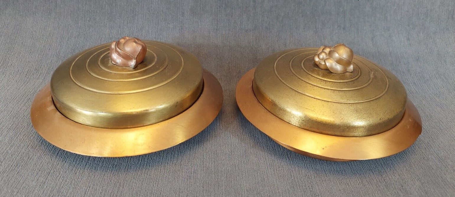 Two Vintage Brass and Copper Chase Candy Dish W/Glass Sectional insert