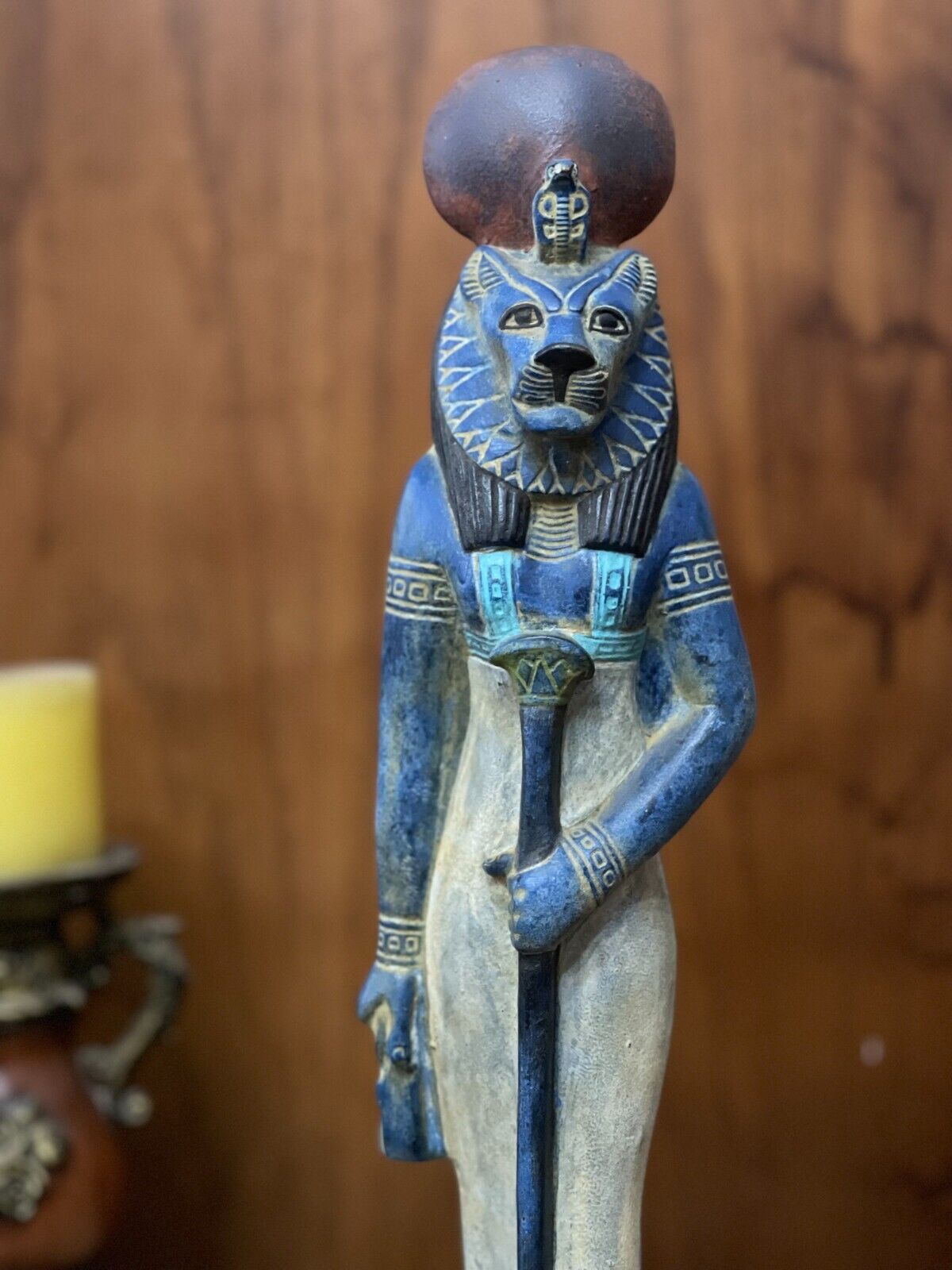 Large Goddess Sekhmet Statue with Egyptian Hieroglyphics from Ancient Egypt