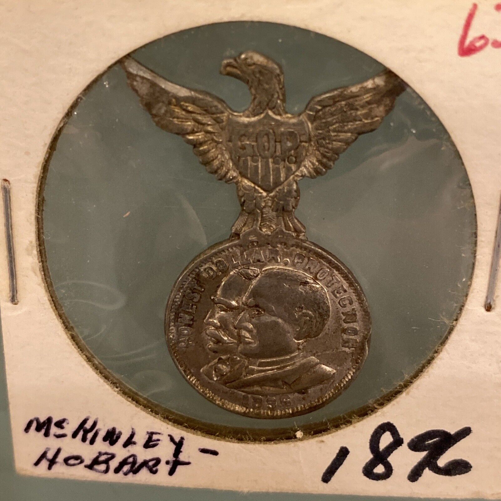 1896 McKinley Hobart Pinback Coin Medallion w/ Eagle 