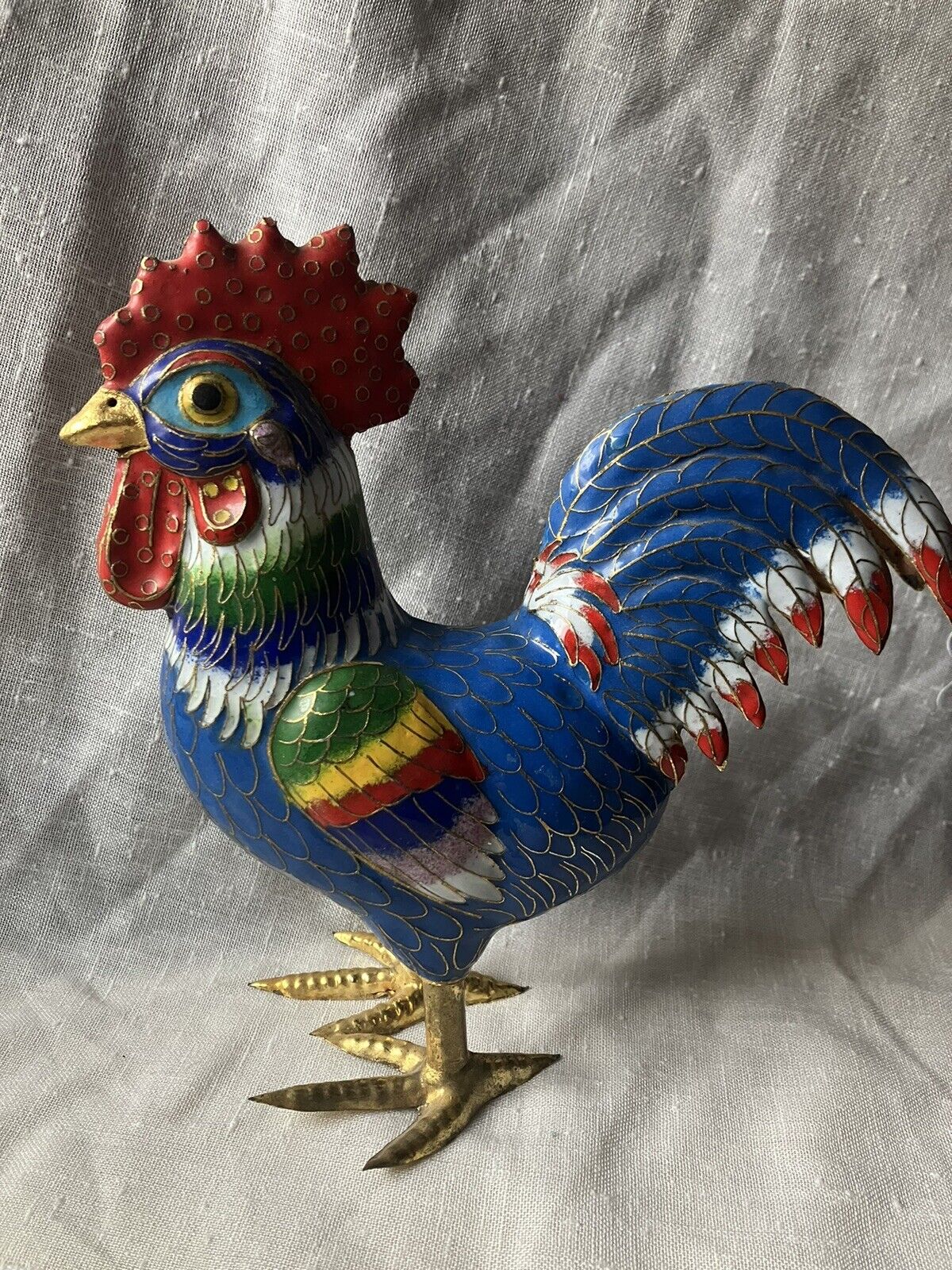 Cloisonné Rooster Chicken Bird Enamel Metal Colorful Vibrant Figure