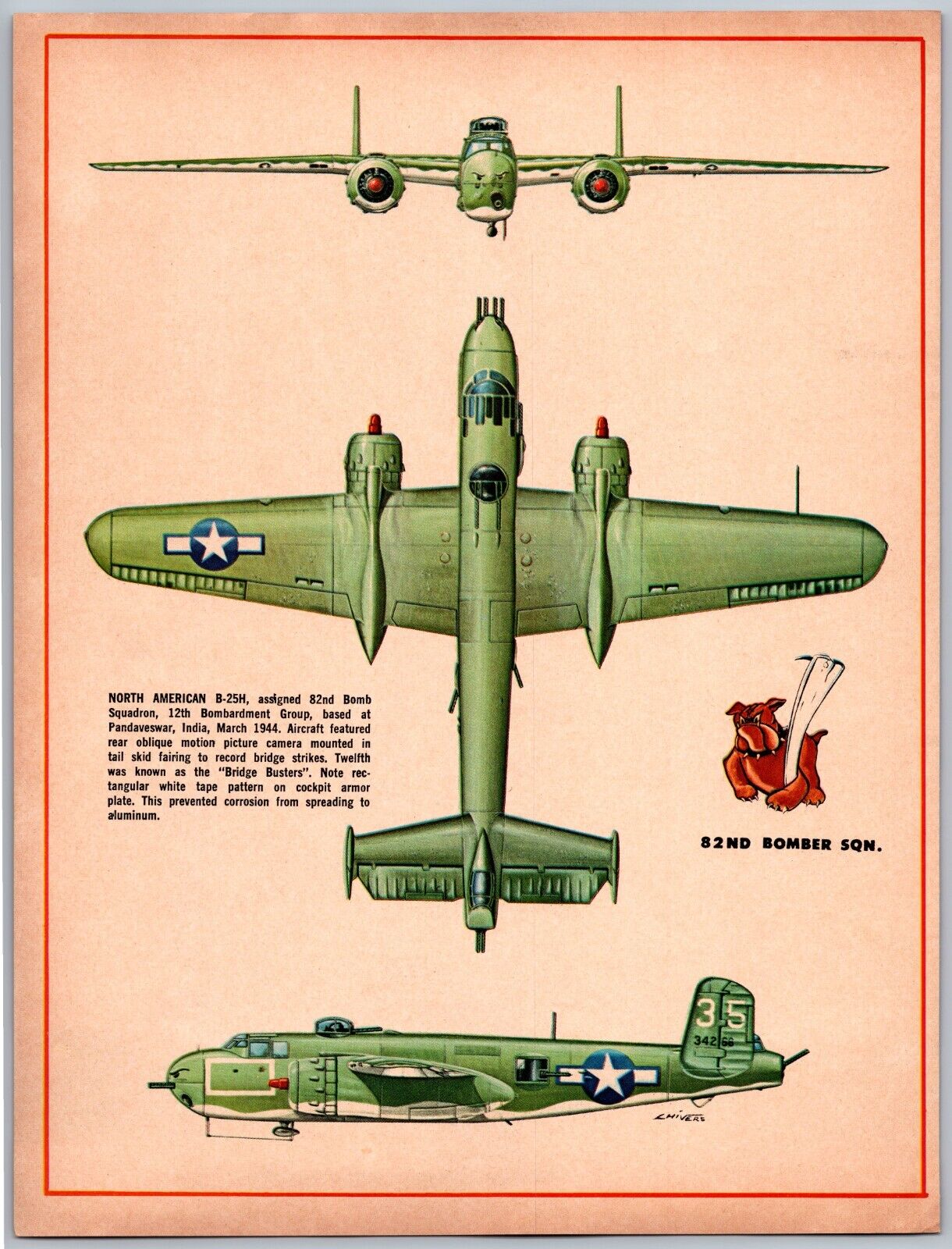 American B-25H 82nd Bomber SQN Bridge Busters Mar 1965 Full Page Art Print