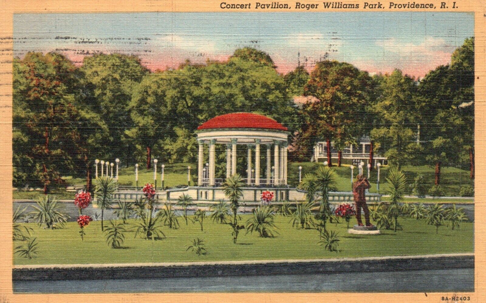 Postcard RI Providence Concert Pavilion,Roger Williams Park 1948 Old PC b5725