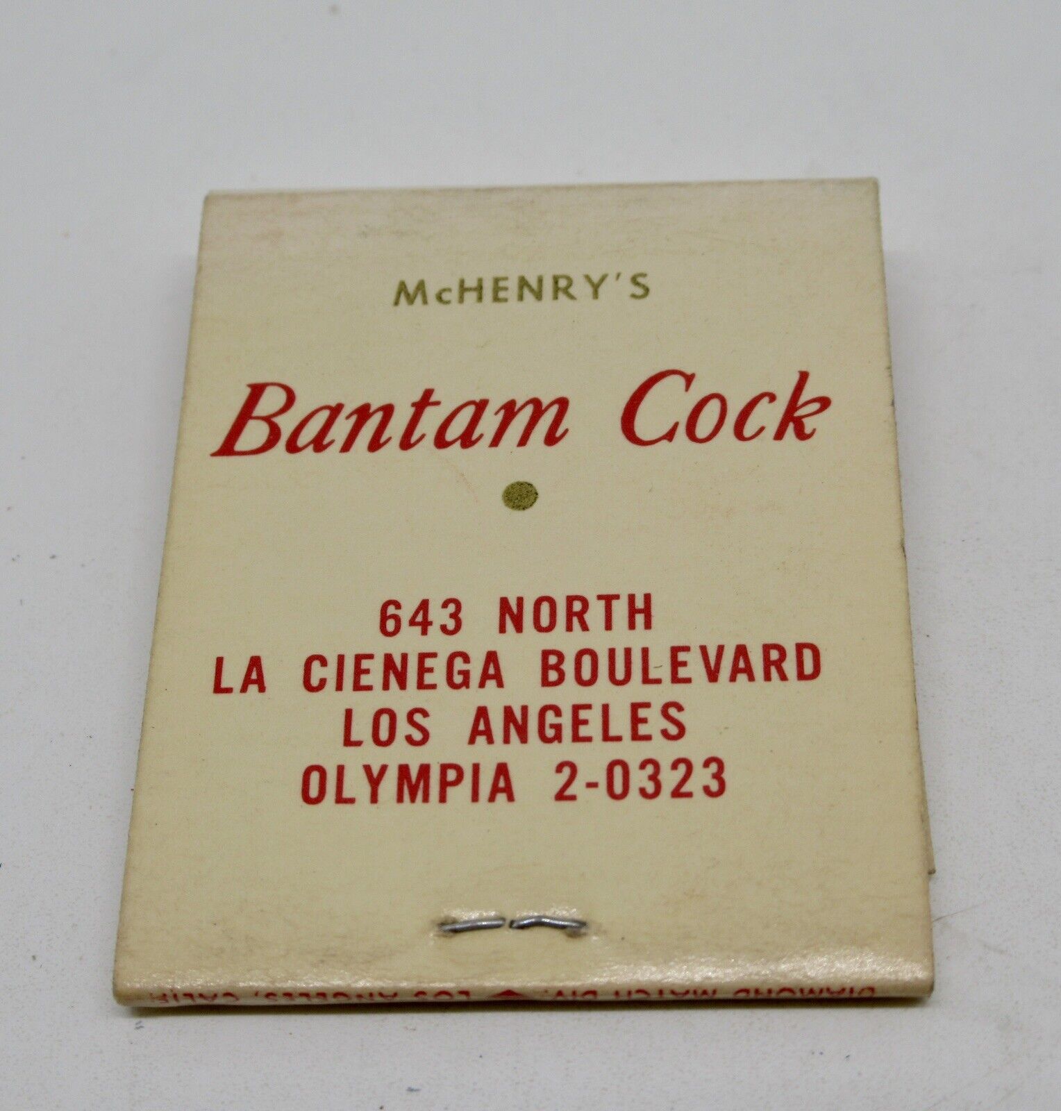 Bantam Cock Restaurant La Cienega Blvd Los Angeles California FULL Matchbook