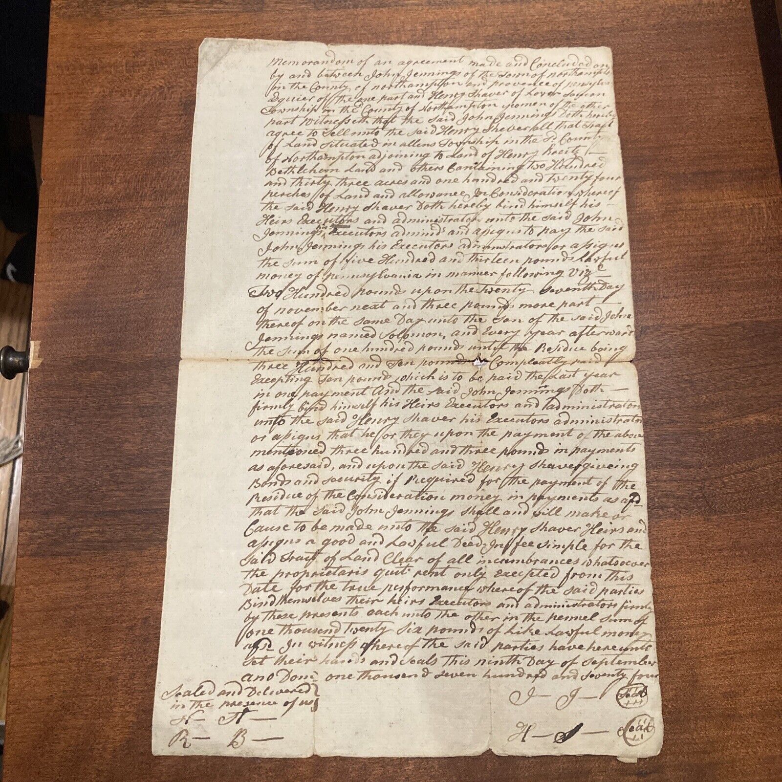 1774 Antique Paper Handwritten Land Purchase England  Contract Vintage Document