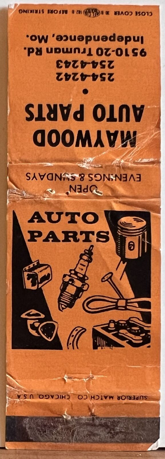 Maywood Auto Parts Independence MO Missouri Vintage Matchbook Cover