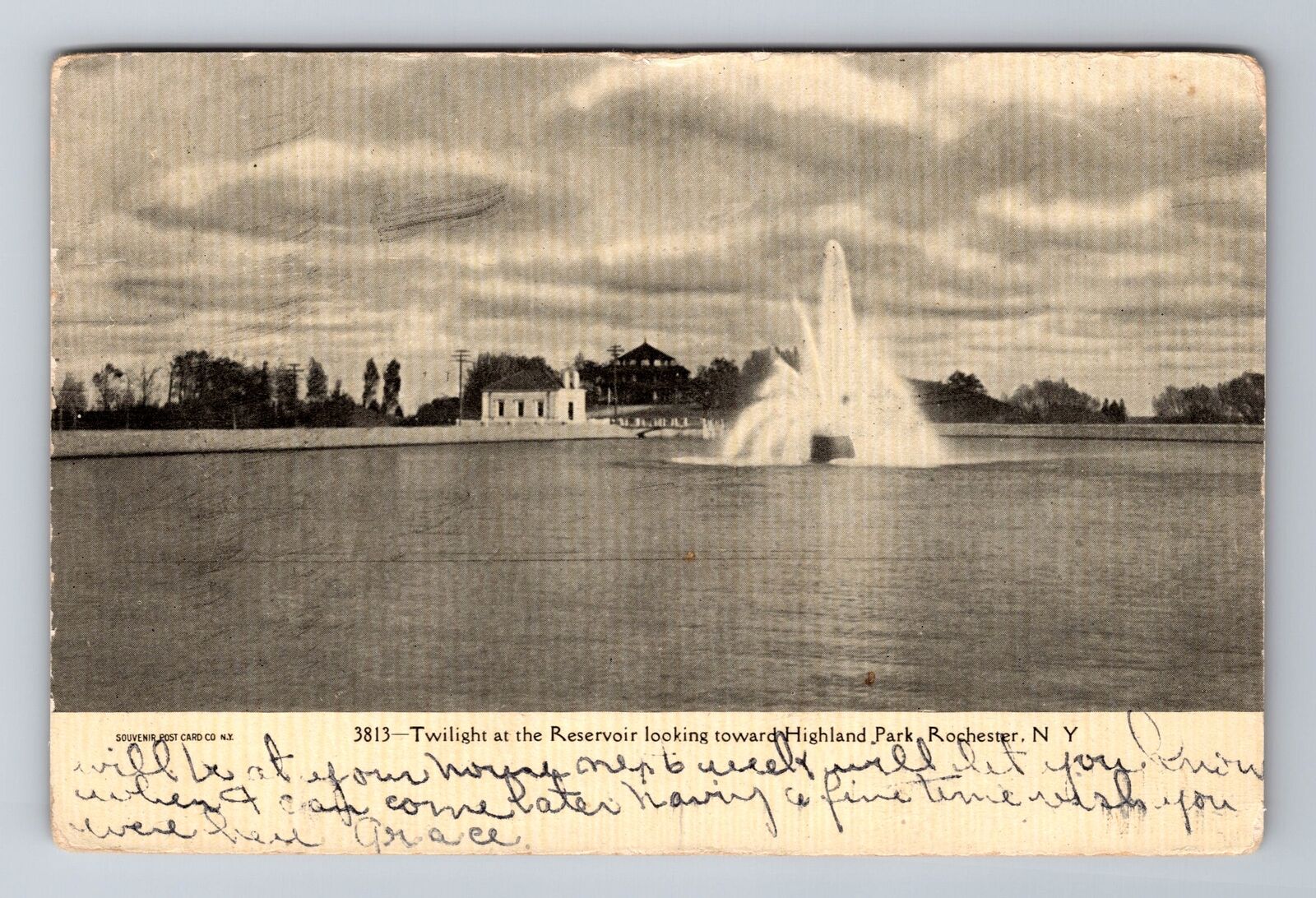 Rochester NY-New York, Twilight At Reservoir, Antique, Vintage c1906 Postcard
