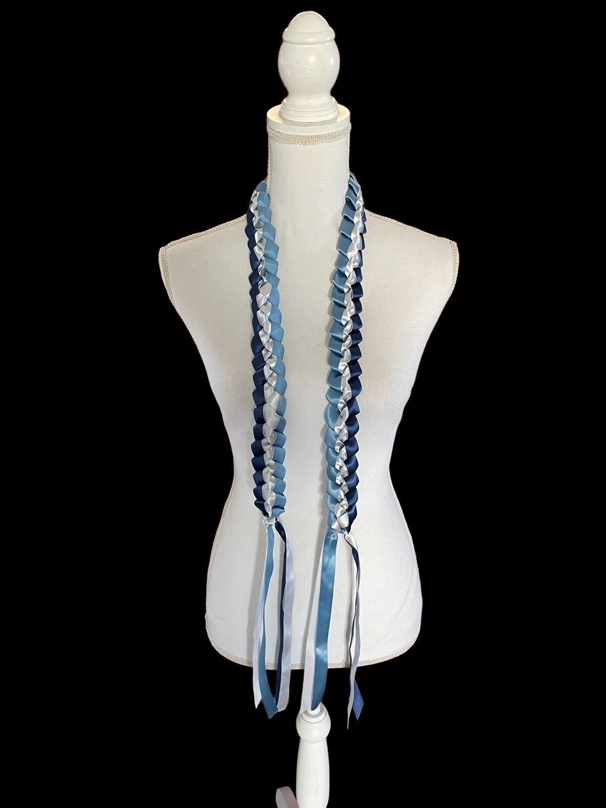 Antique Blue and  Satin Double Ribbon Graduation Lei (Custom orders available)