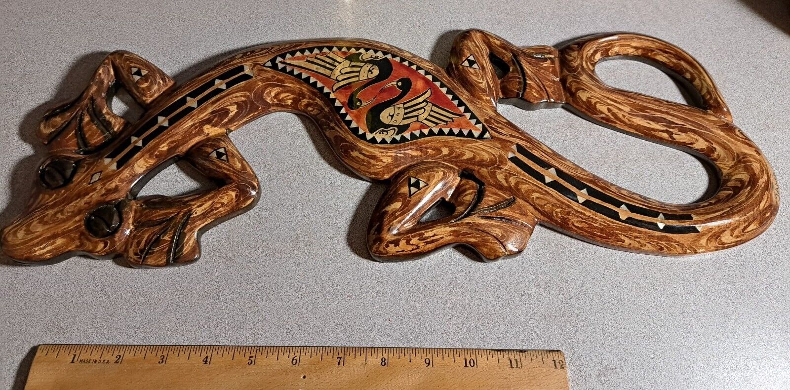 Hand Carved Wood Lizard Hand painted 20in Made in Jamaica #2318Hall