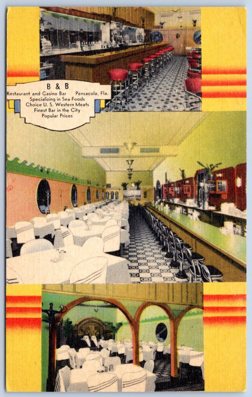 Postcard FL Pensacola Florida B&B Restaurant And Casino Bar Linen B77