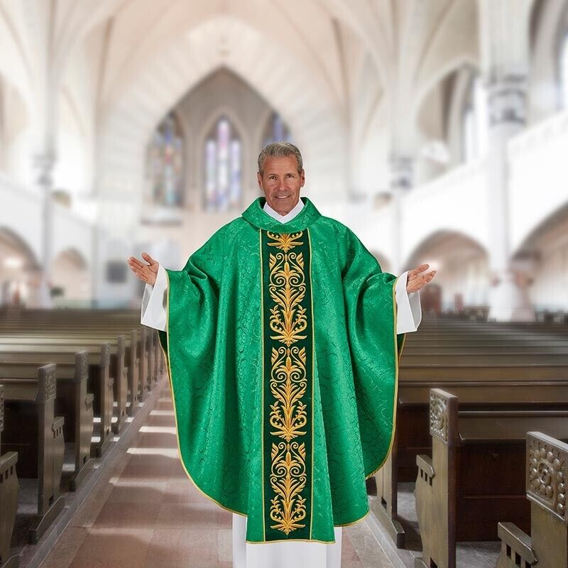 Saint Edward Green Chasuble and Matched Stole Seasonal Vestment for Church 51 In