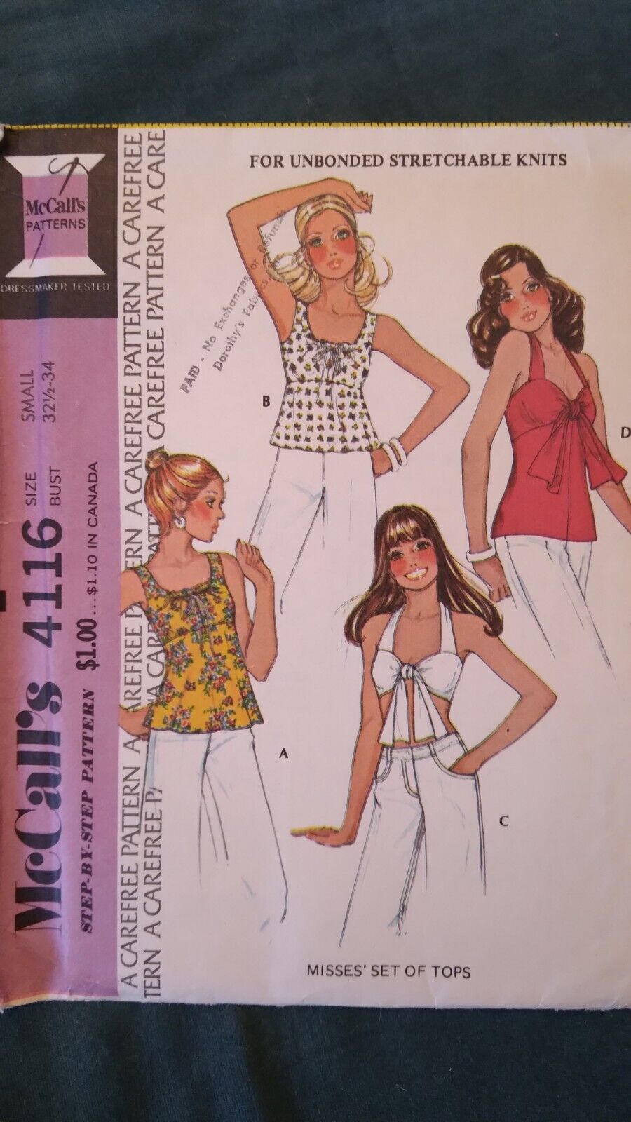 Vintage McCalls Sweet Retro Halter Top Pattern 4116 Bust 31-1/2-34