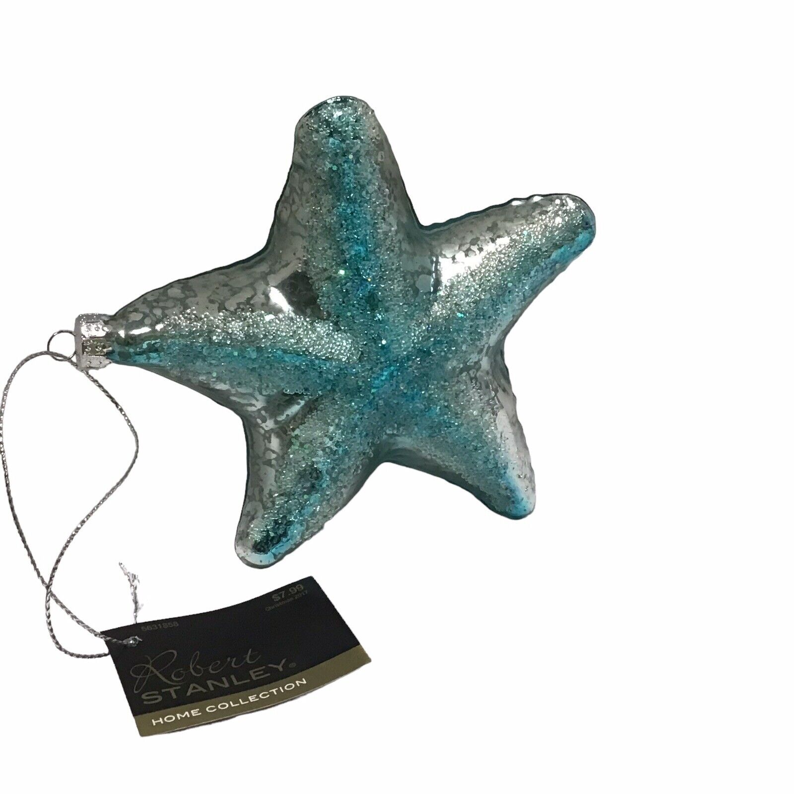 NWT Robert Stanley Starfish Ornament Blown Glass Turquoise Silver Ornament