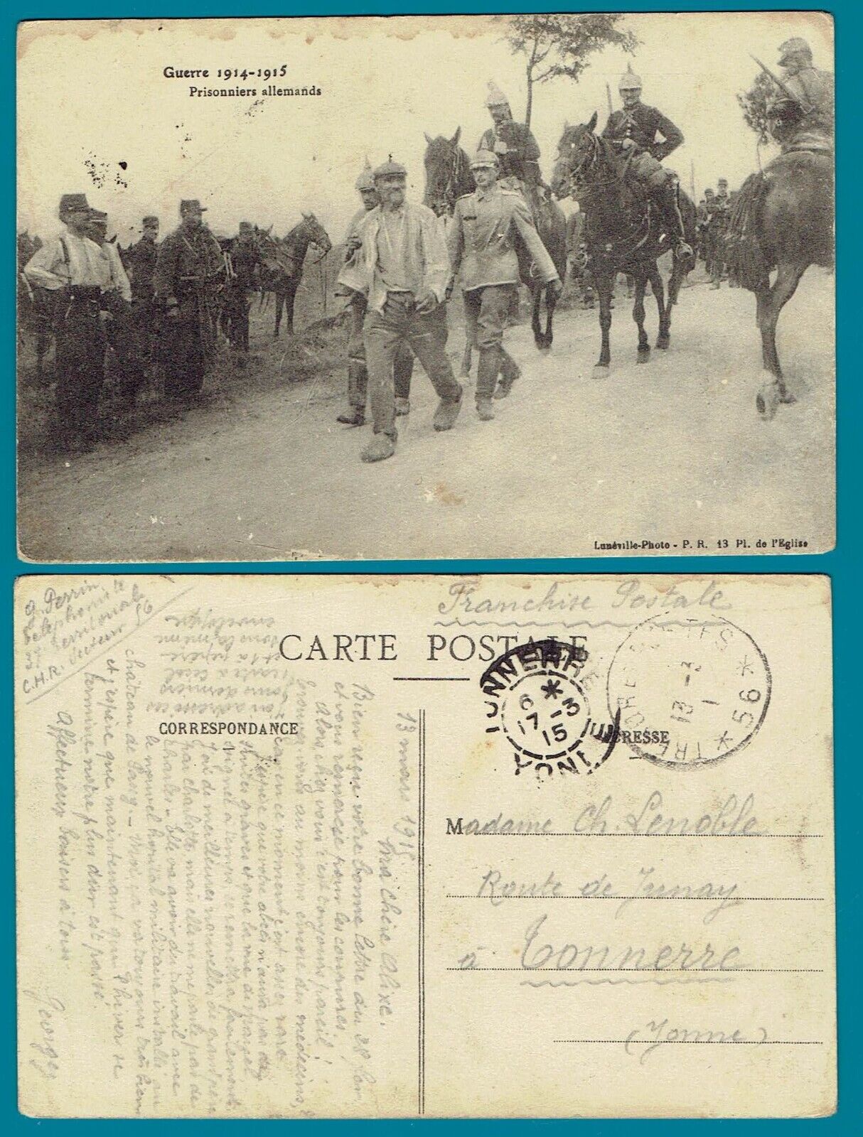 1915 Postcard GERMAN POWs WWI Prisonnieres Allemands Tresor et Postes Postmark