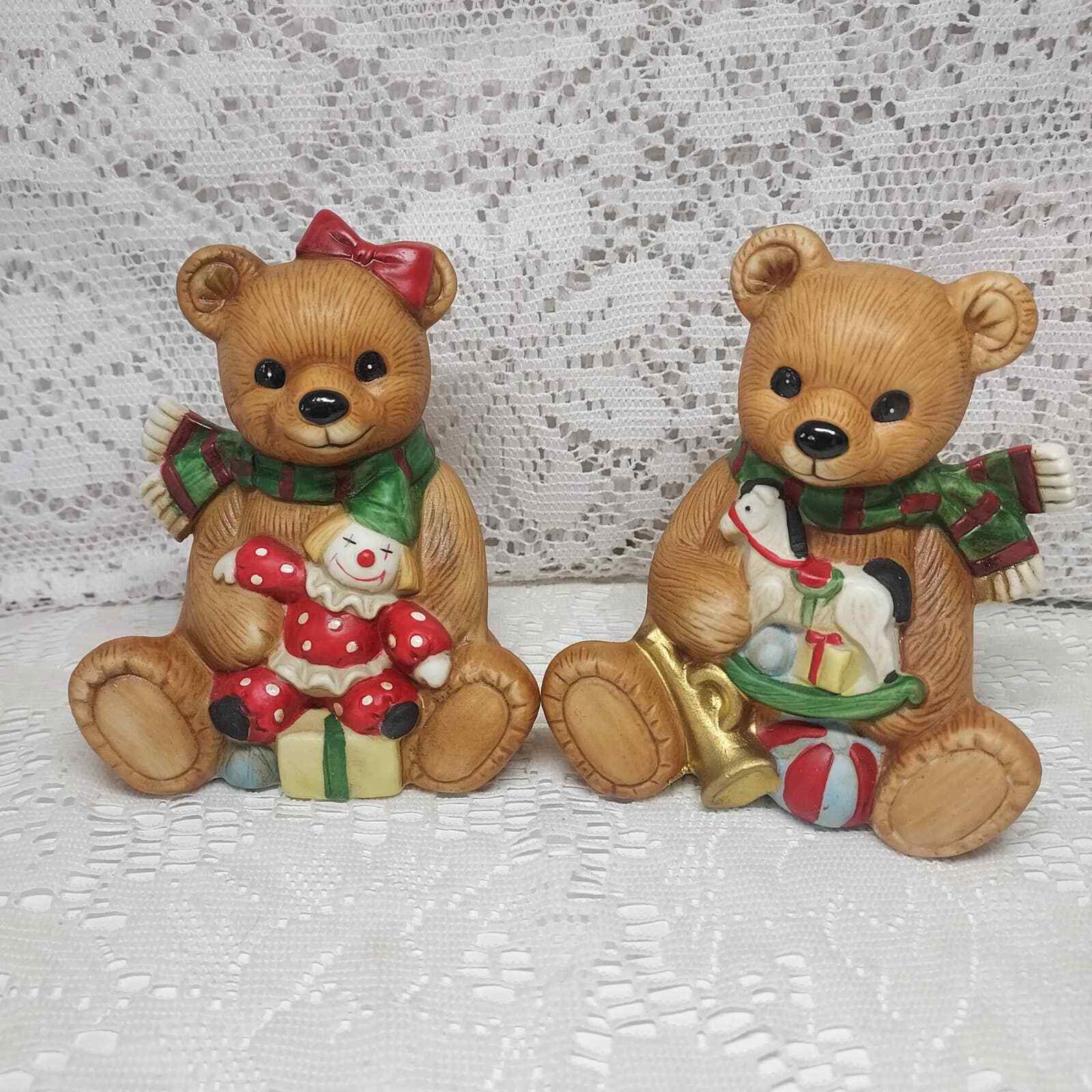 VIntage 1990s HomeCo Christmas Bears Ceramic Bears with Presents