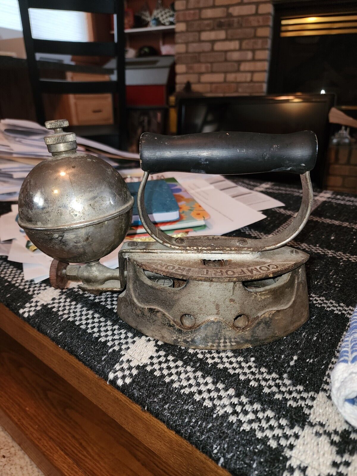 Vintage Antique Comfort Iron Self Heating Steampunk Gas Fuel Heated Sad Iron