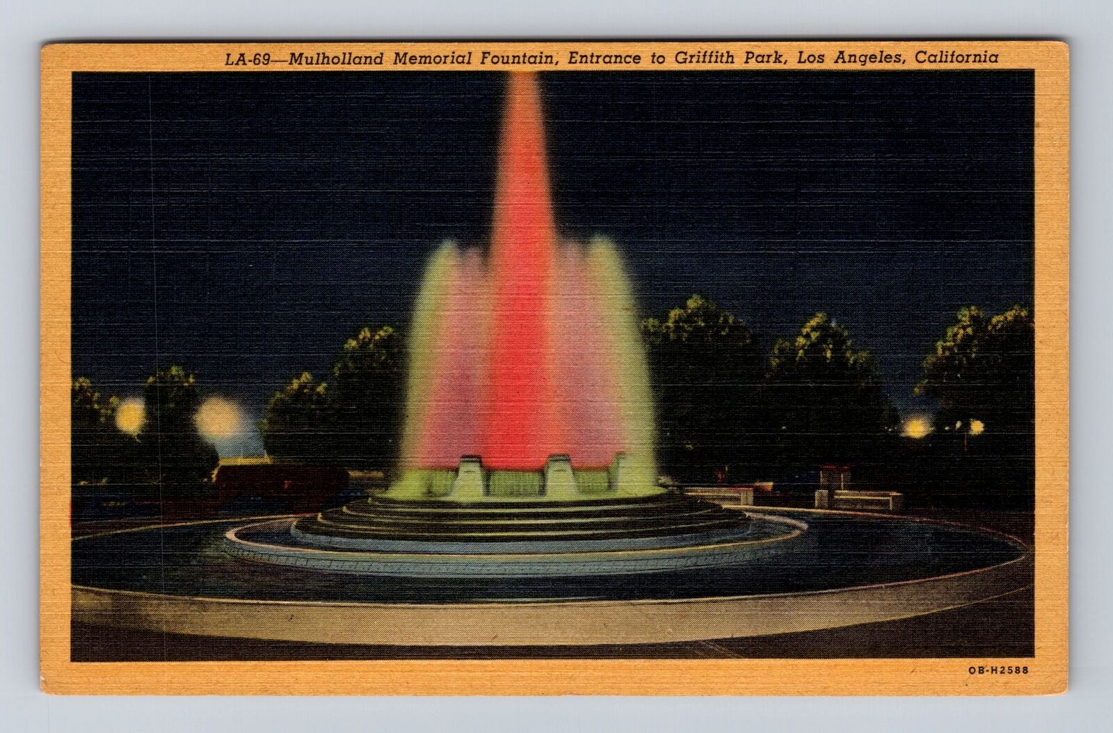Los Angeles CA-California, Mulholland Memorial Fountain, Vintage Postcard