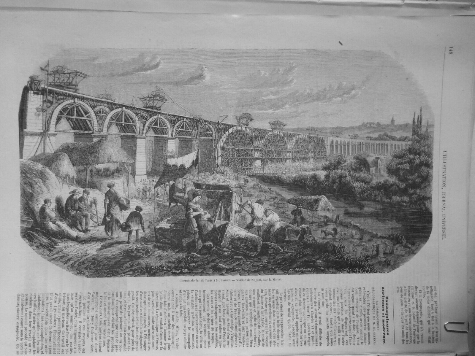 1857 I Train France Railway Paris Toulouse Viaduct Nogent 1 Journal Old