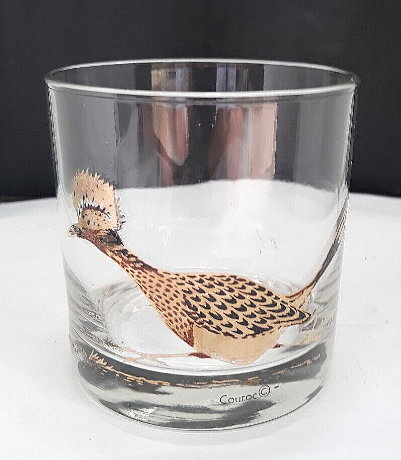 Couroc Roadrunner Rocks Lowball Glass Single Black and Gold Midcentury - Vintage