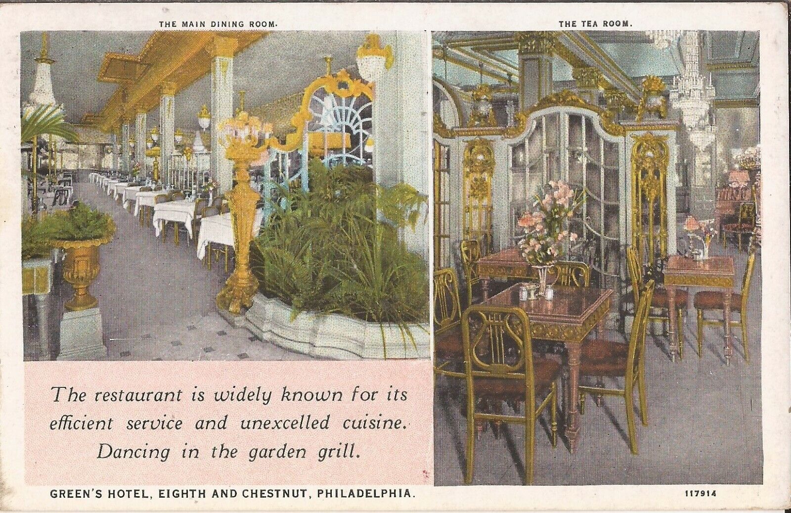 Philadelphia, PENNSYLVANIA - Green\'s Hotel - Dining Room & Tea Room - 1930