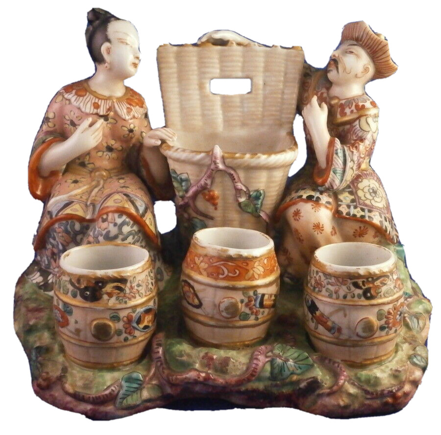 Antique 19thC French Bayeux Porcelain Figural Spice Dish Porcelaine France 